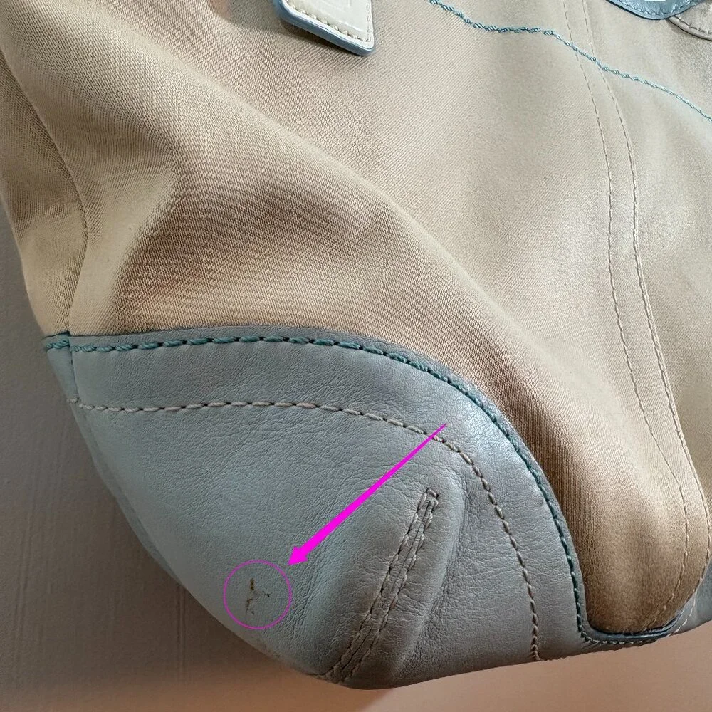 COACH | Light Blue Leather & Cream Canvas Satchel Tote | Y2K Vintage | RARE - Picture 10 of 10